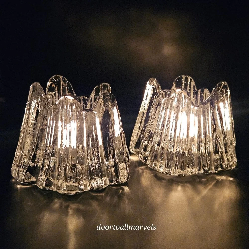 VTG Sweden Nybro Volcano Crystal Clear Tealight Candle Holders Heavy